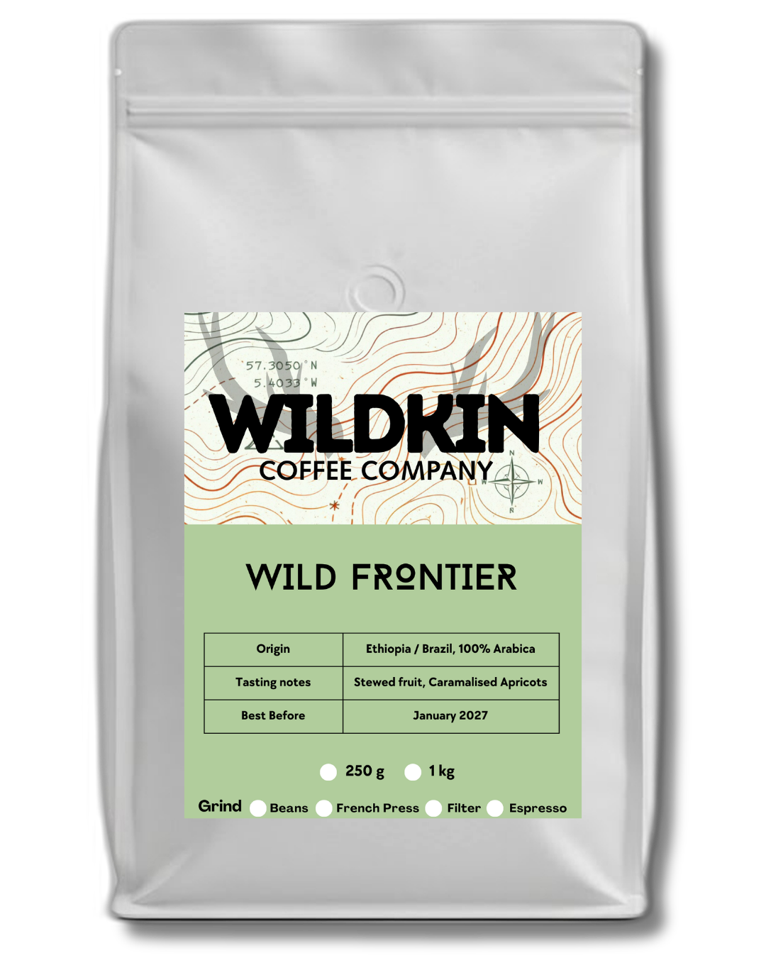 Wild Frontier Blend - Ethiopian and Brazilian Arabica coffee with stewed fruit and caramelised apricot notes