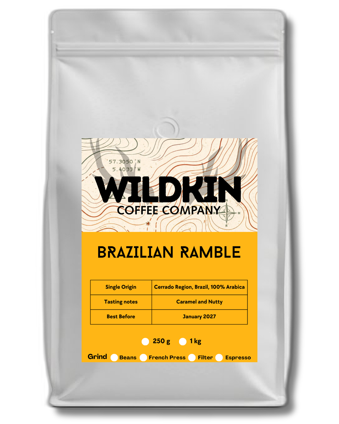 Brazilian Ramble Single Origin - sun-dried Arabica coffee from Brazil's Cerrado region with caramel and nutty notes