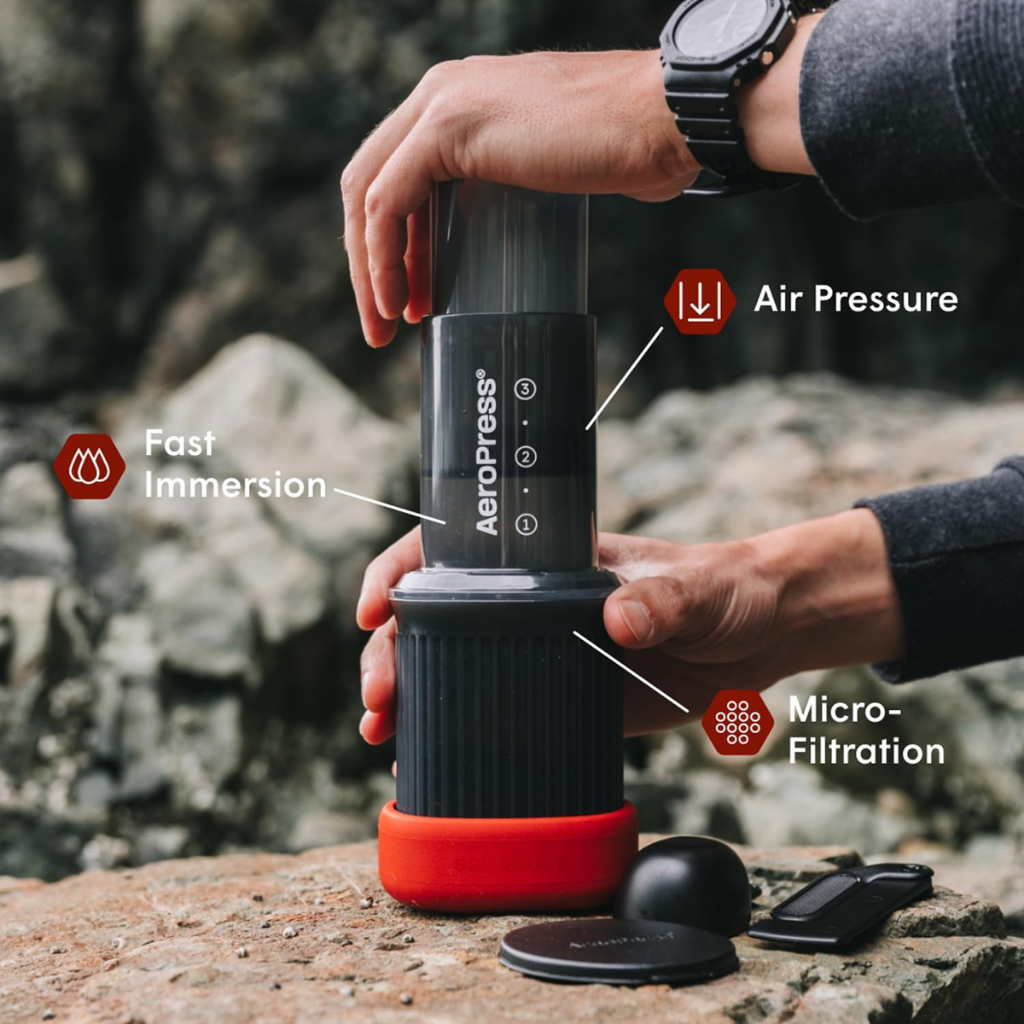 Aeropress coffee maker - complete press kit with filters for home and travel brewing