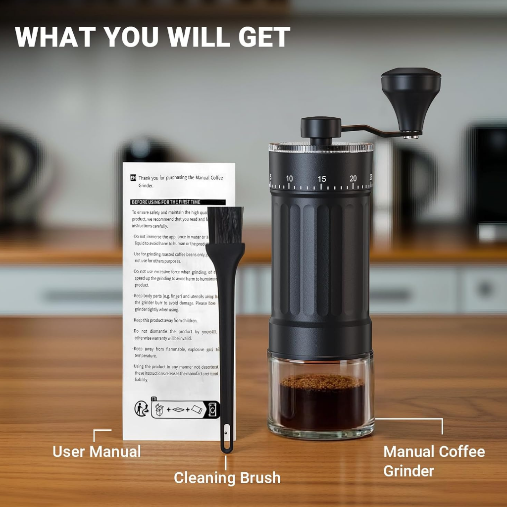 Mini manual coffee grinder - 40 adjustable settings hand grinder for fresh coffee beans