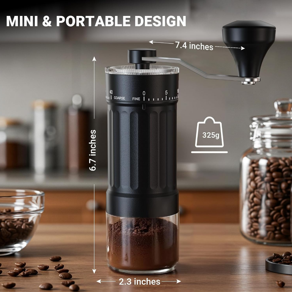 Mini manual coffee grinder - 40 adjustable settings hand grinder for fresh coffee beans