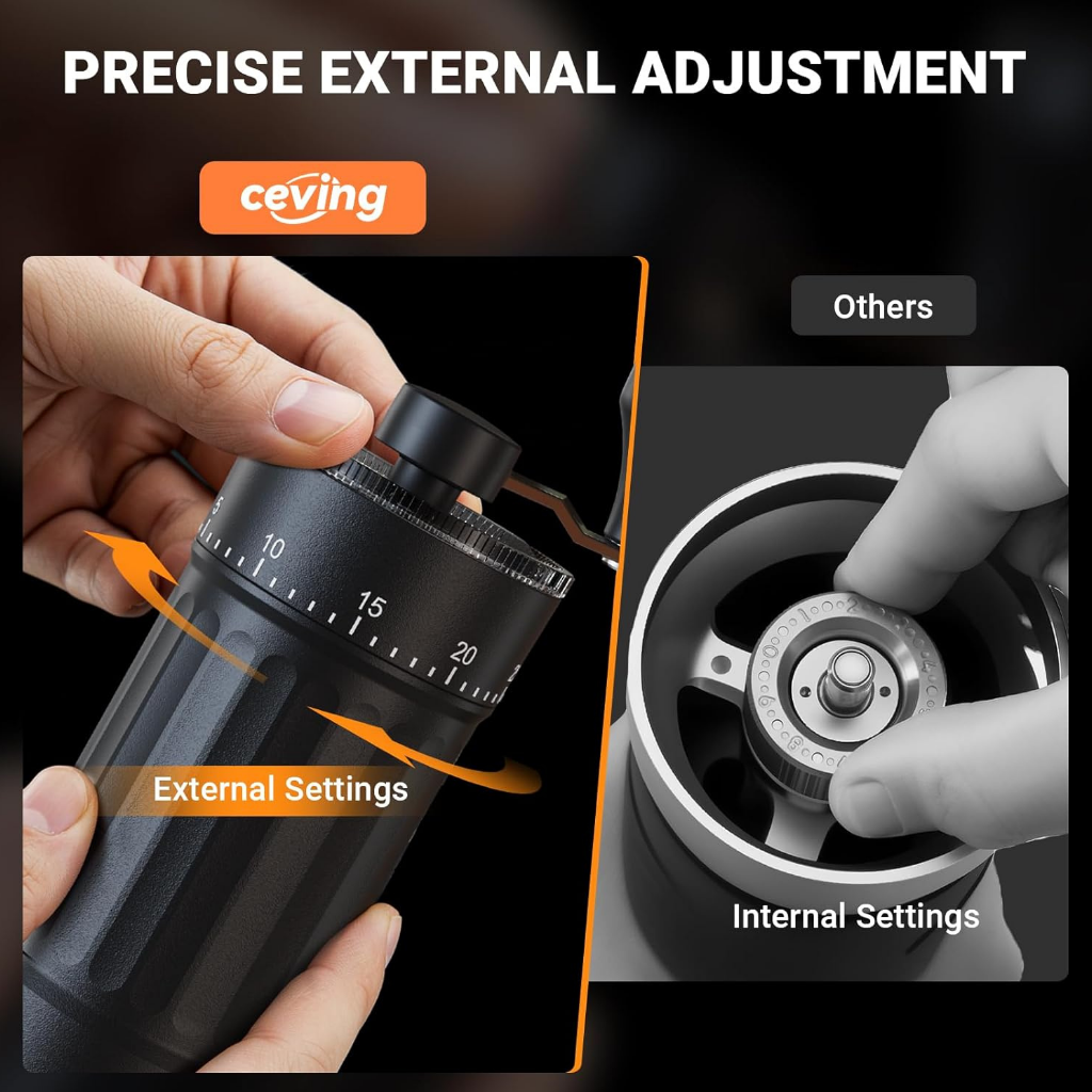 Mini manual coffee grinder - 40 adjustable settings hand grinder for fresh coffee beans