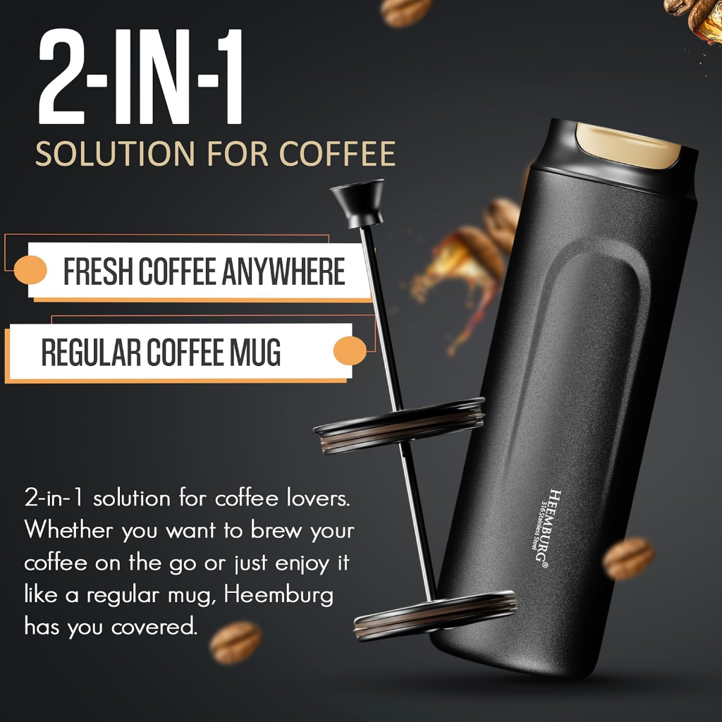 Heemburg travel french press - portable coffee maker for coffee on the go