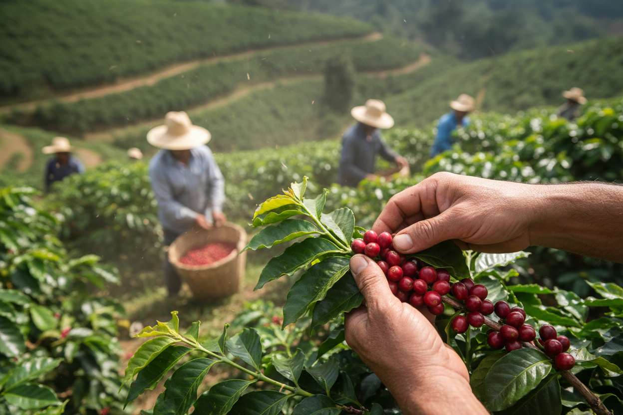 Realistic coffee harvest